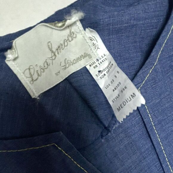 Vtg 60s Lisa Smock Lisanne Chambray Embroidered Dress Medium Corn Farm Midwest - Picture 3 of 8